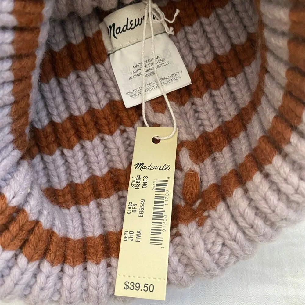 BRAND NEW Madewell Stripe Pompom Beanie - Picture 2 of 2
